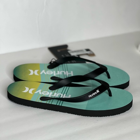Hurley Mens size 10 Flip Flops blue teal green black Sandals Breakwater slides - Picture 4 of 13